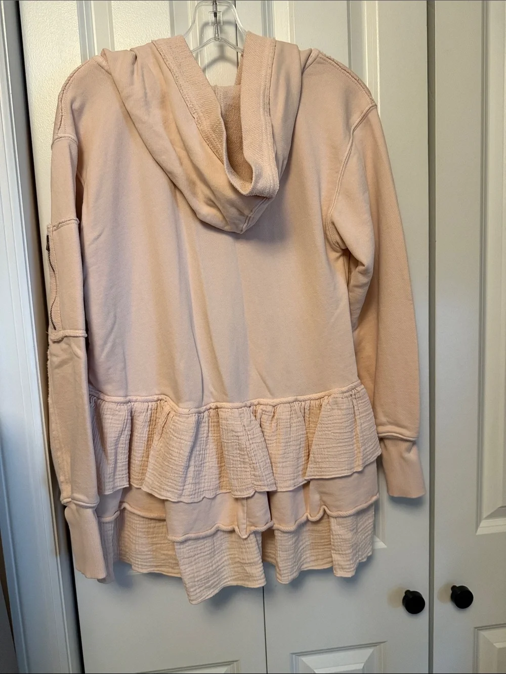Free People Piece of Cake Zip Up Cardi Light Pink Ruffle Hoodie Jacket X-Small